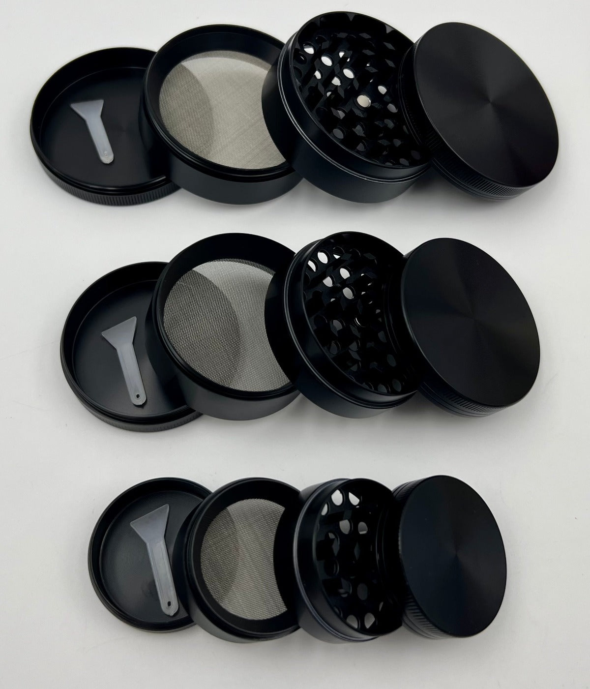 4-Piece Zinc Alloy Grinders - 40mm, 55mm & 63mm - Assorted Colors (Sm GR-12, Med GR-13 & Lg GR-14)
