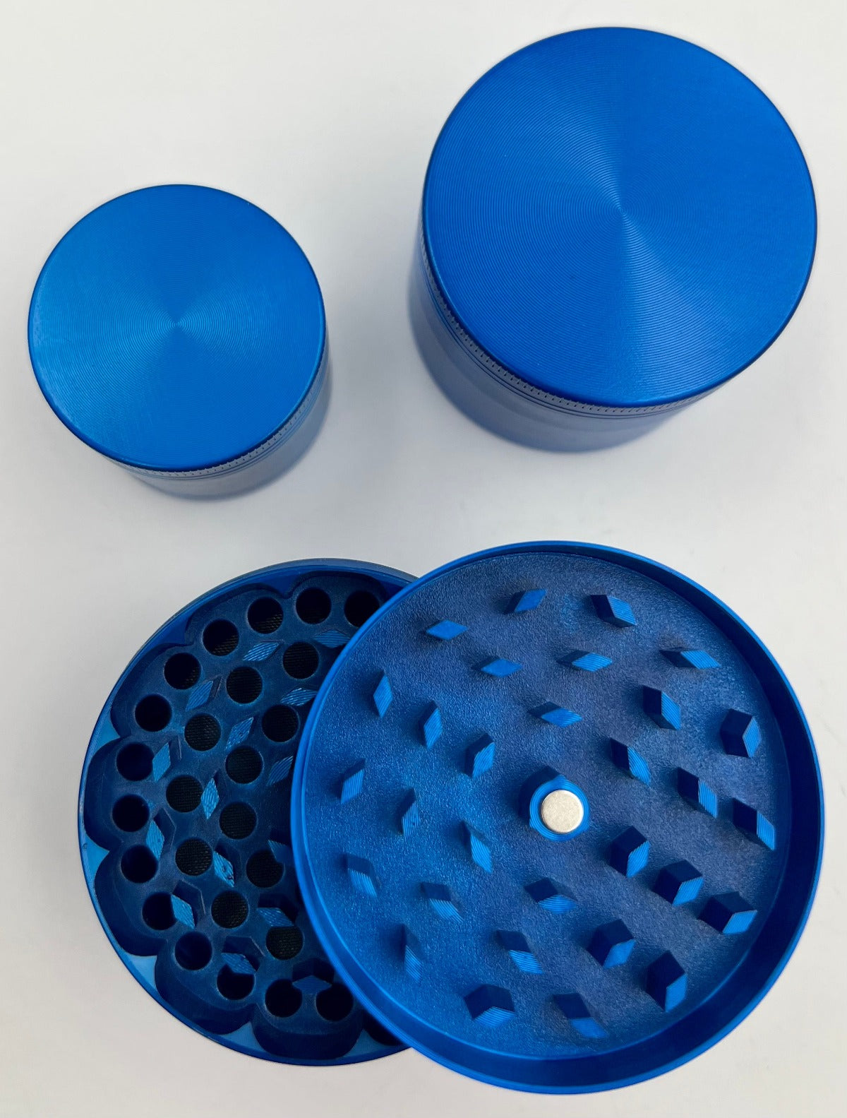 4-Piece Zinc Alloy Grinders - 40mm, 55mm & 63mm - Assorted Colors (Sm GR-12, Med GR-13 & Lg GR-14)