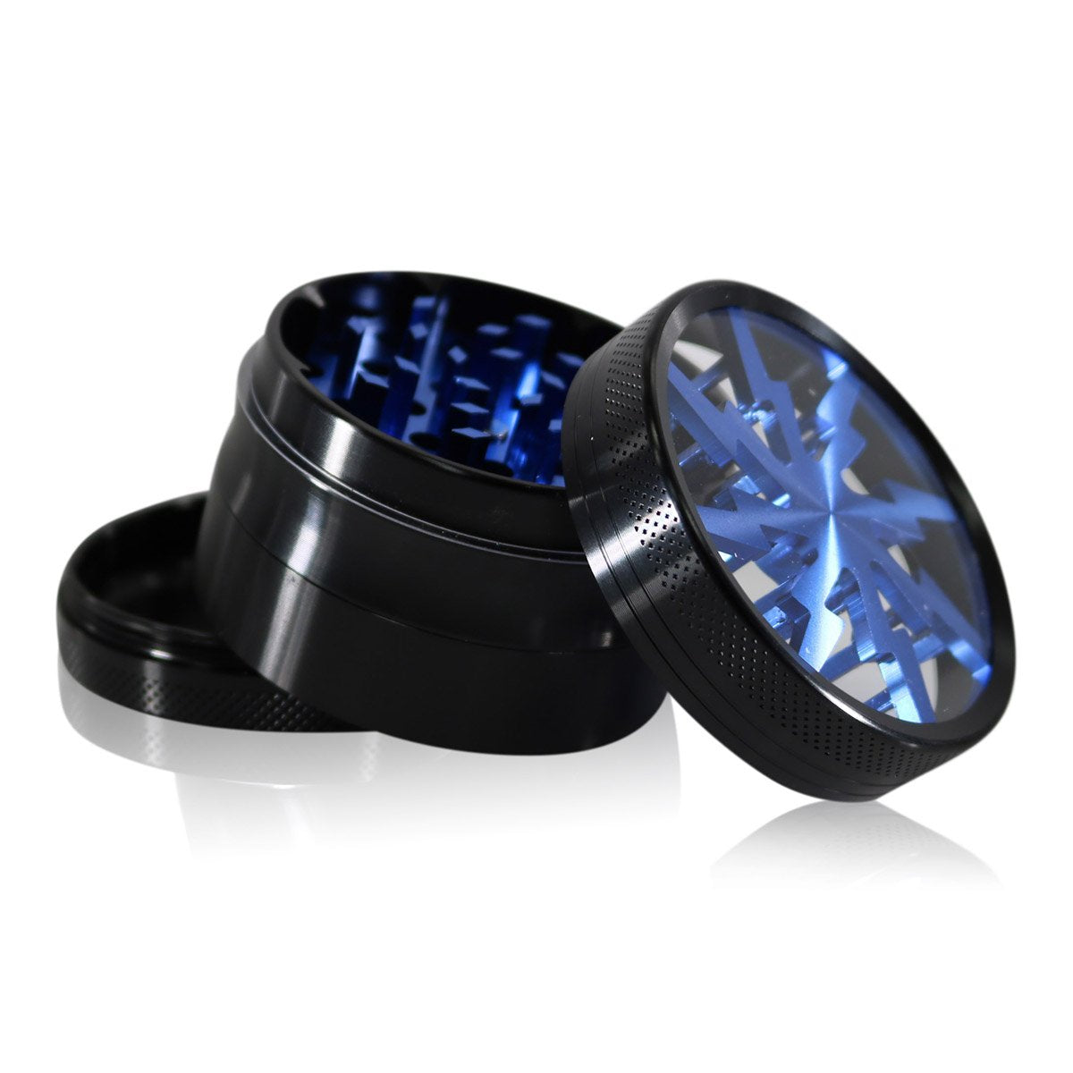 #GR1 62MM 4 PIECE HERB GRINDER WITH CLEAR TOP AND ANODIZED TEETH (ASSORTED COLORS)
