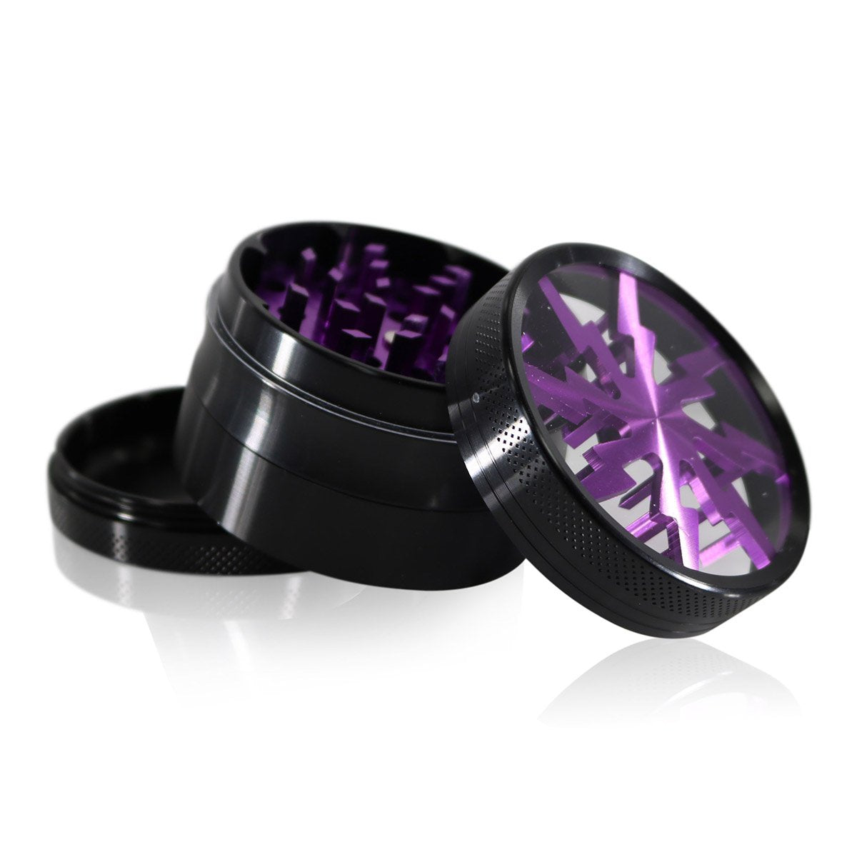 #GR1 62MM 4 PIECE HERB GRINDER WITH CLEAR TOP AND ANODIZED TEETH (ASSORTED COLORS)
