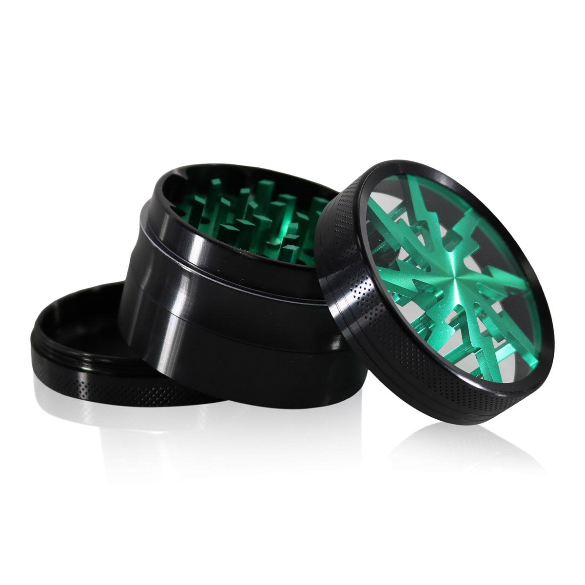 #GR1 62MM 4 PIECE HERB GRINDER WITH CLEAR TOP AND ANODIZED TEETH (ASSORTED COLORS)