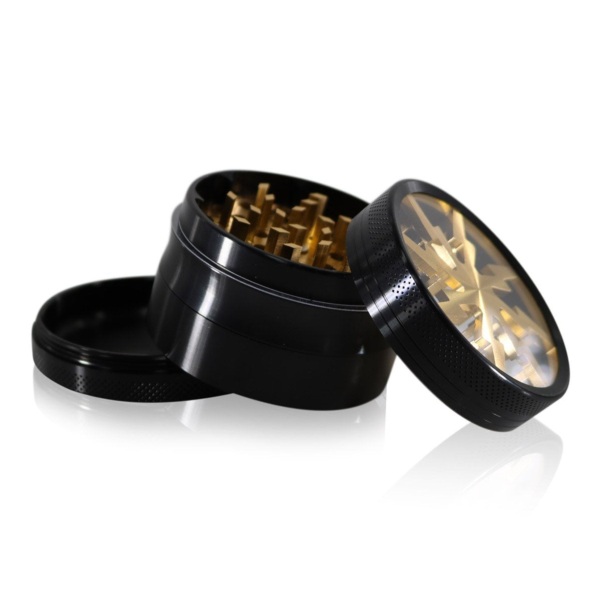 #GR1 62MM 4 PIECE HERB GRINDER WITH CLEAR TOP AND ANODIZED TEETH (ASSORTED COLORS)