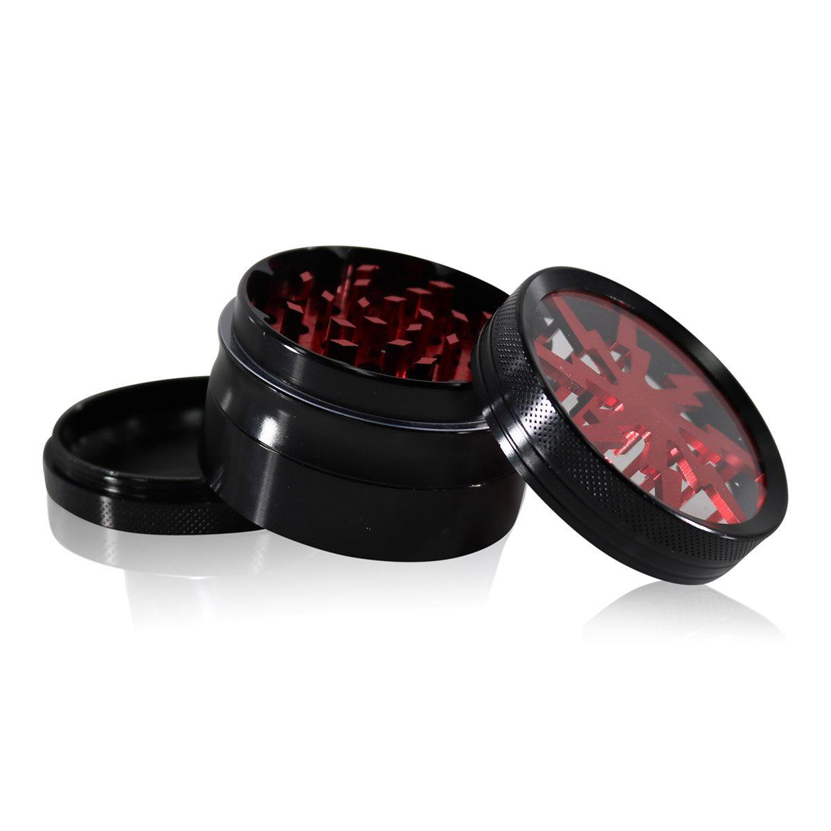 #GR1 62MM 4 PIECE HERB GRINDER WITH CLEAR TOP AND ANODIZED TEETH (ASSORTED COLORS)