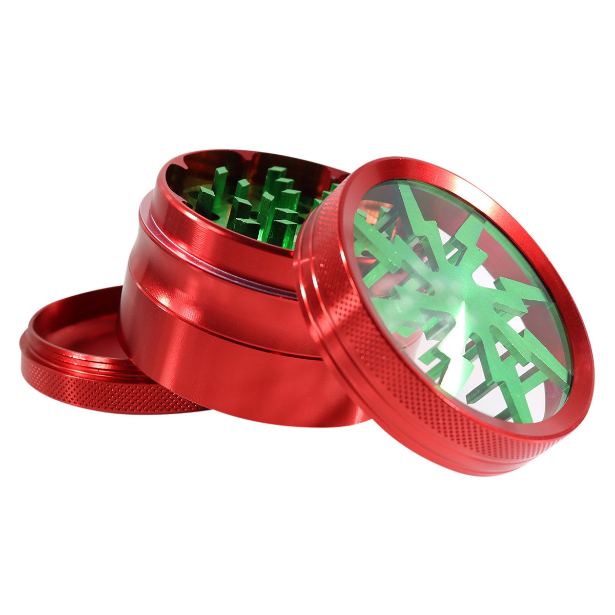 #GR1 62MM 4 PIECE HERB GRINDER WITH CLEAR TOP AND ANODIZED TEETH (ASSORTED COLORS)