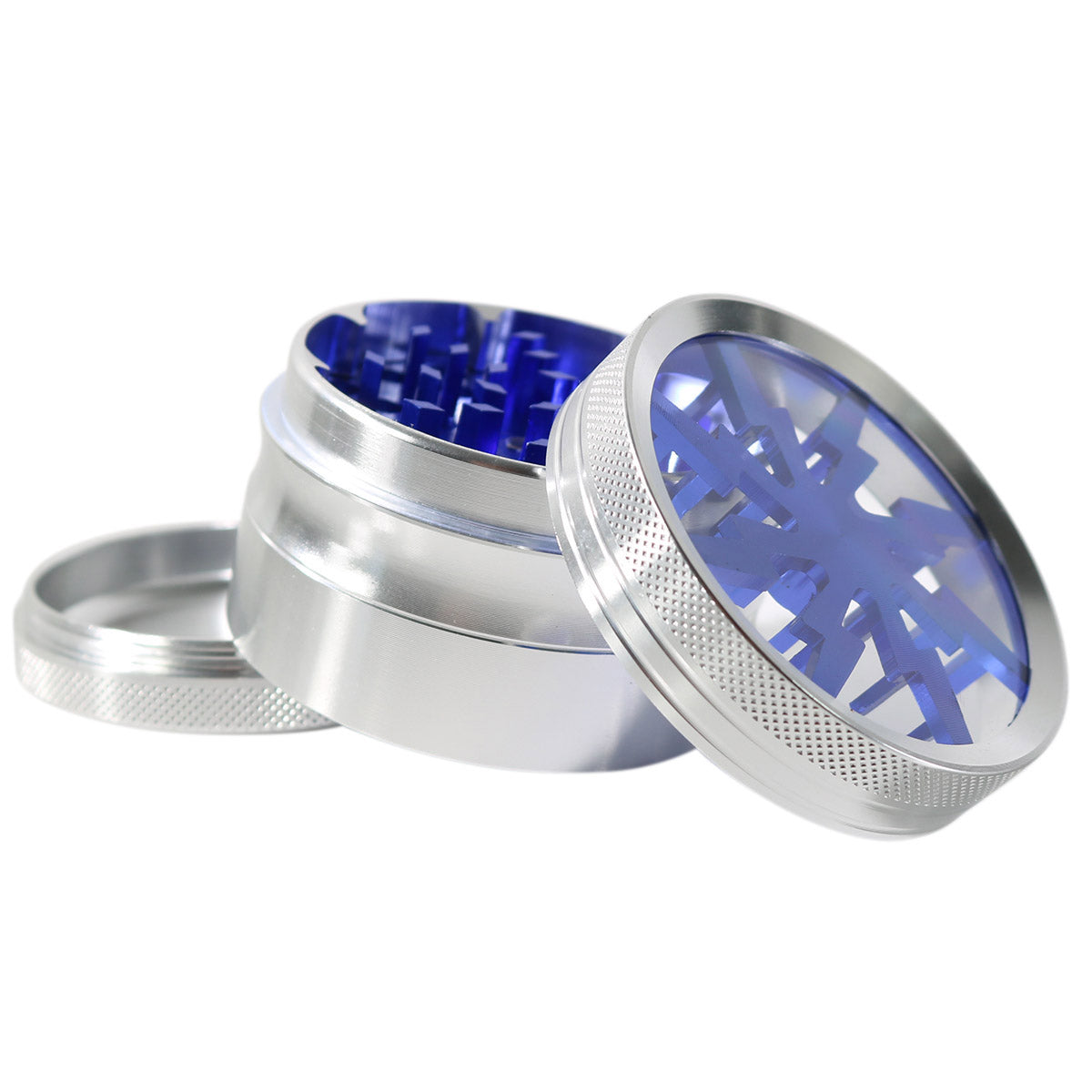 #GR1 62MM 4 PIECE HERB GRINDER WITH CLEAR TOP AND ANODIZED TEETH (ASSORTED COLORS)