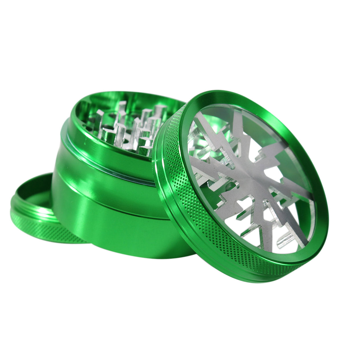#GR1 62MM 4 PIECE HERB GRINDER WITH CLEAR TOP AND ANODIZED TEETH (ASSORTED COLORS)