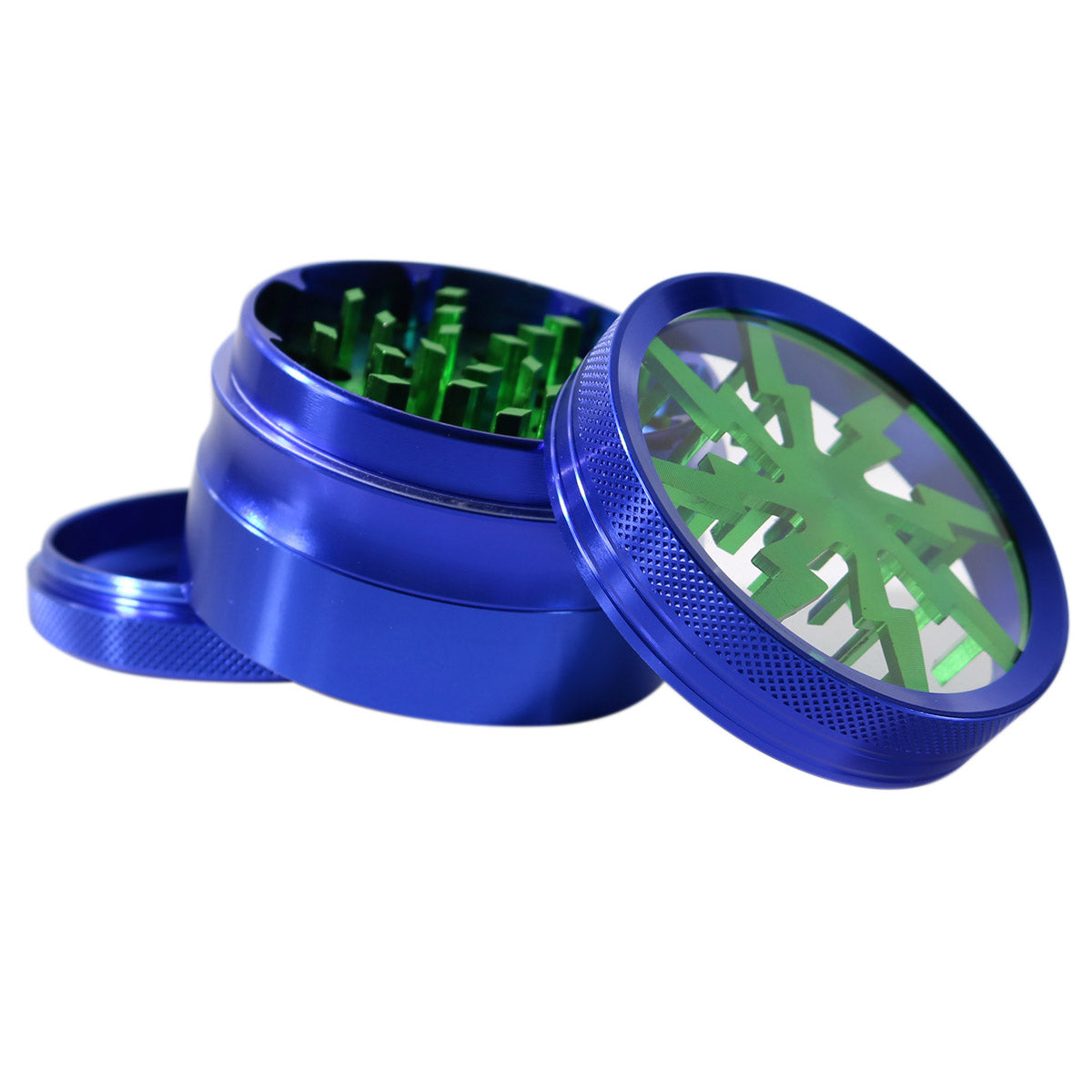 #GR1 62MM 4 PIECE HERB GRINDER WITH CLEAR TOP AND ANODIZED TEETH (ASSORTED COLORS)