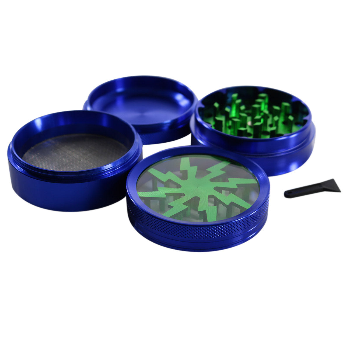 #GR1 62MM 4 PIECE HERB GRINDER WITH CLEAR TOP AND ANODIZED TEETH (ASSORTED COLORS)