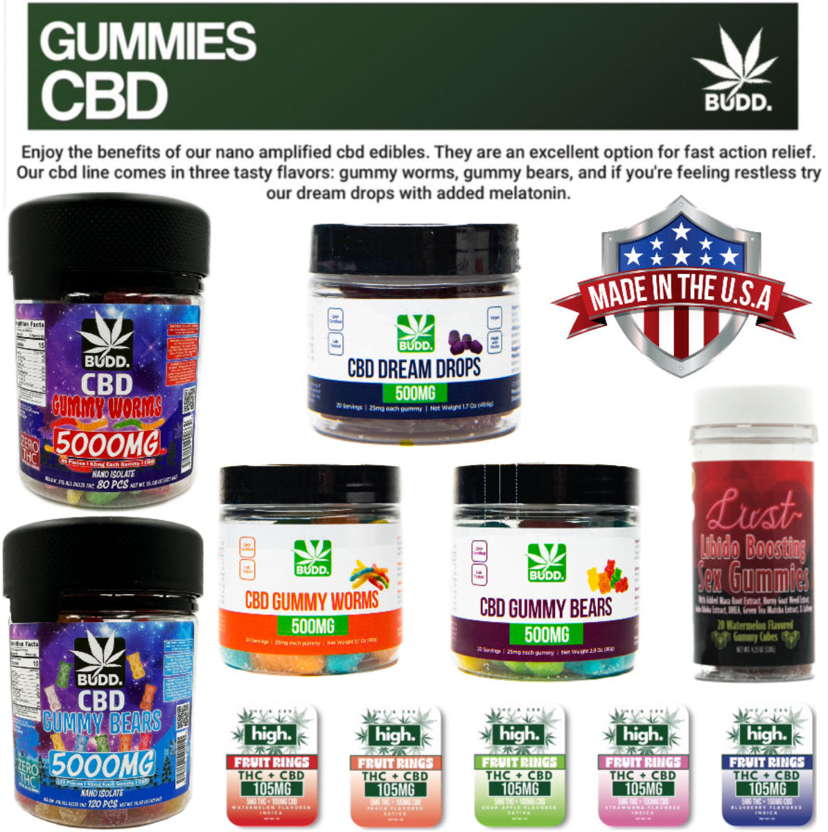 BUDD. Gummies - 100 to 5,000mg - All Varieties In Stock!