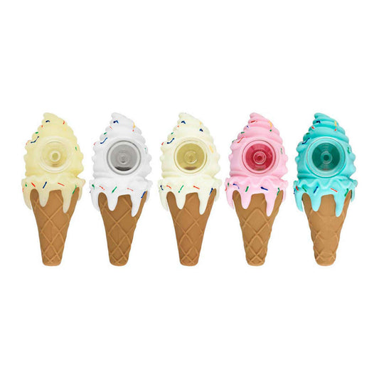 4.5" "Ice Cream Cone" Silicone Hand Pipe w/ Glass Bowl SC30
