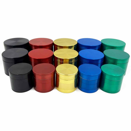 4-Piece Zinc Alloy Grinders - 40mm, 55mm & 63mm - Assorted Colors (Sm GR-12, Med GR-13 & Lg GR-14)