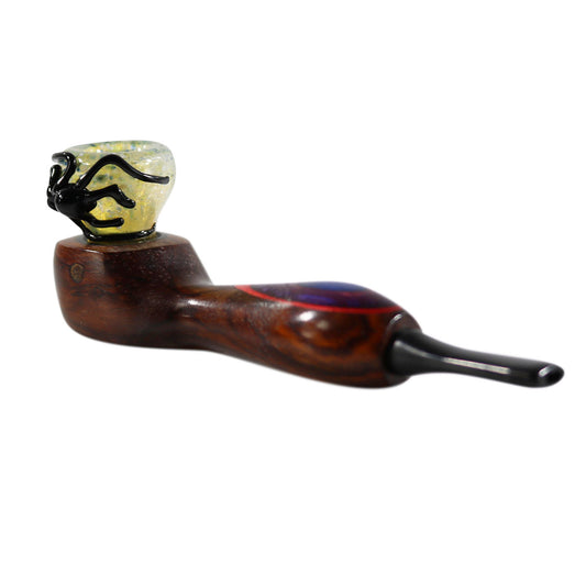 Measures approx 4.25" long Handcrafted from premium hardwoods American made hand blown glass bowl Made entirely in America Hybrid Pipe Unique design