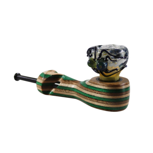 #H2(H2A) "THE MILL" 4" WOODEN/GLASS HYBRID HAND PIPE (WITH OR WITHOUT CRITTER)