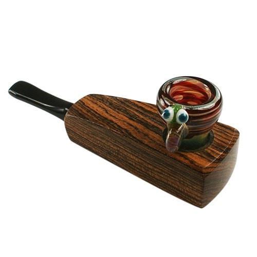 #H6(H6A) "THE MILL" 3.75" WOODEN/GLASS HYBRID HAND PIPE (WITH OR WITHOUT CRITTER)