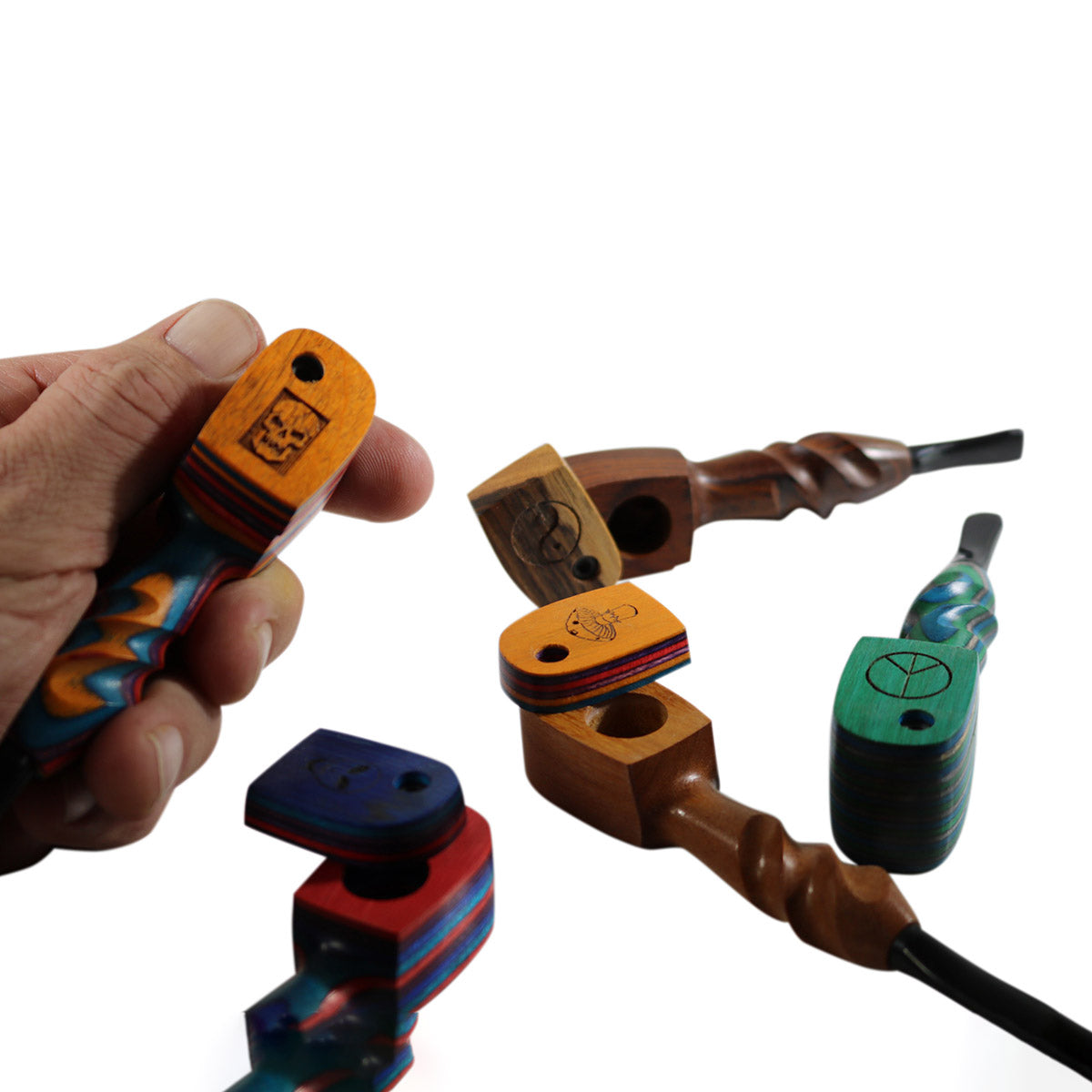 #LAS44 "THE MILL" 4.5" WOODEN PIPE WITH SWIVEL LID AND IMAGE