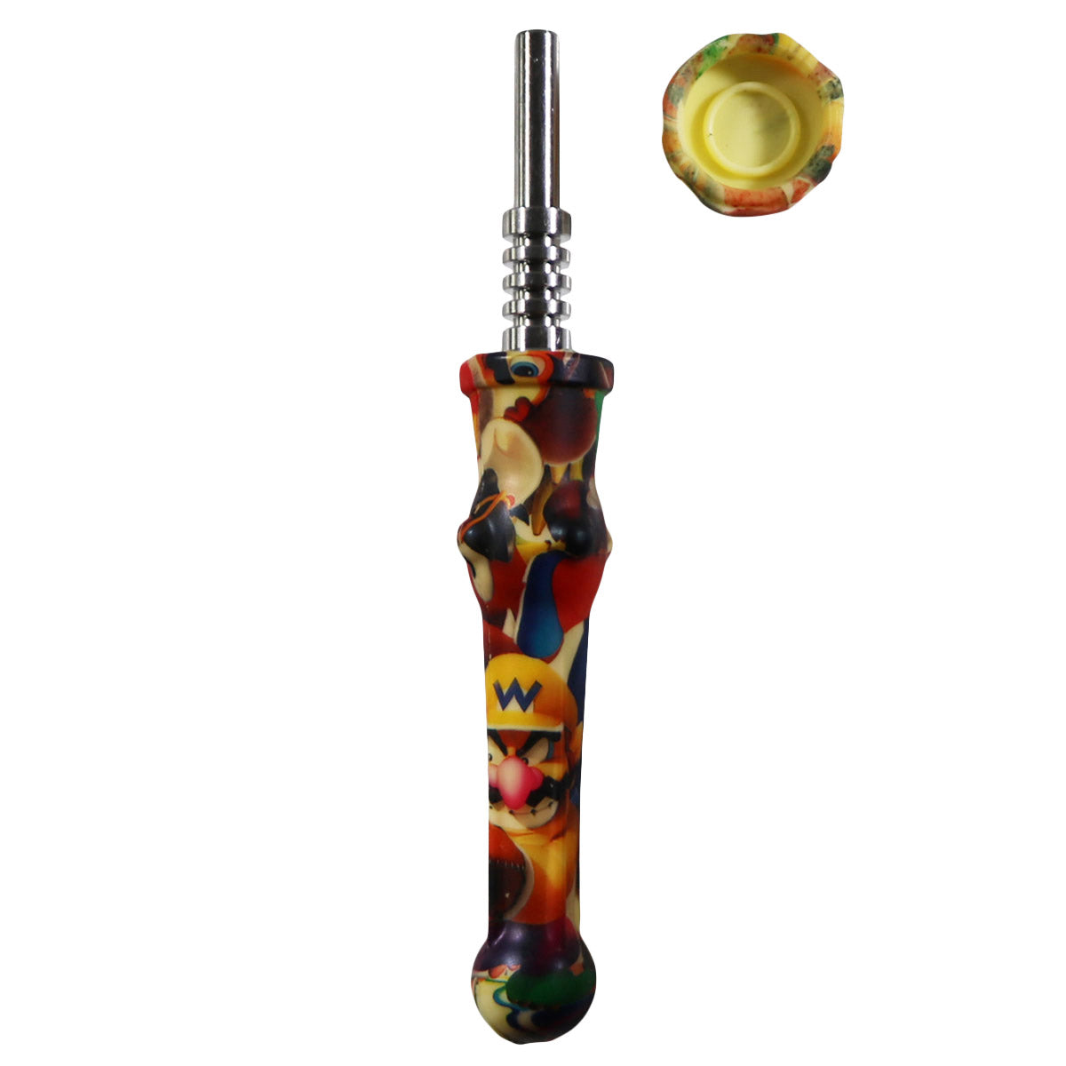 #NC7 Silicone Nectar Collector with 14mm Steel Nail and Dish (Assorted Designs)