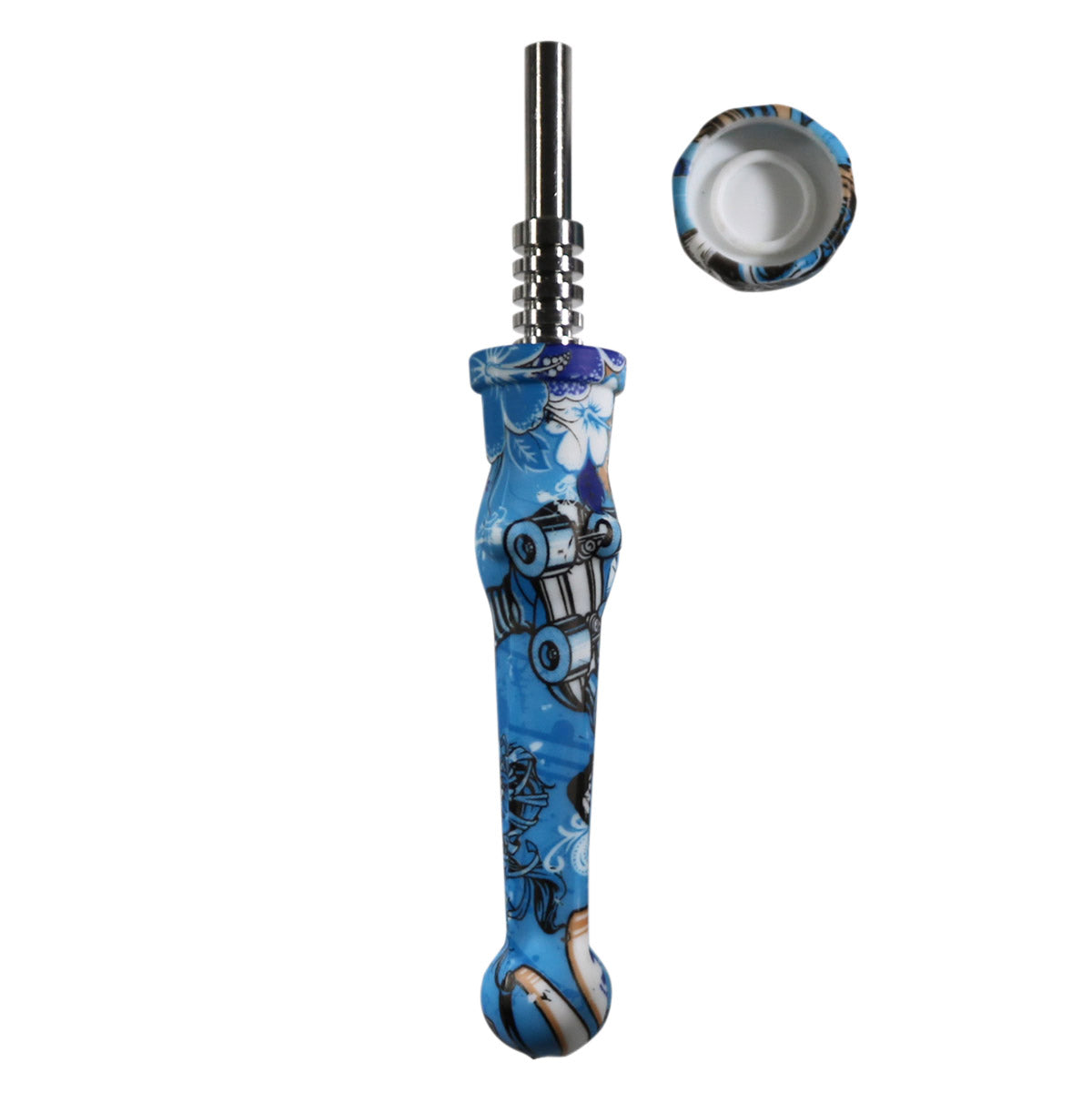 #NC7 Silicone Nectar Collector with 14mm Steel Nail and Dish (Assorted Designs)