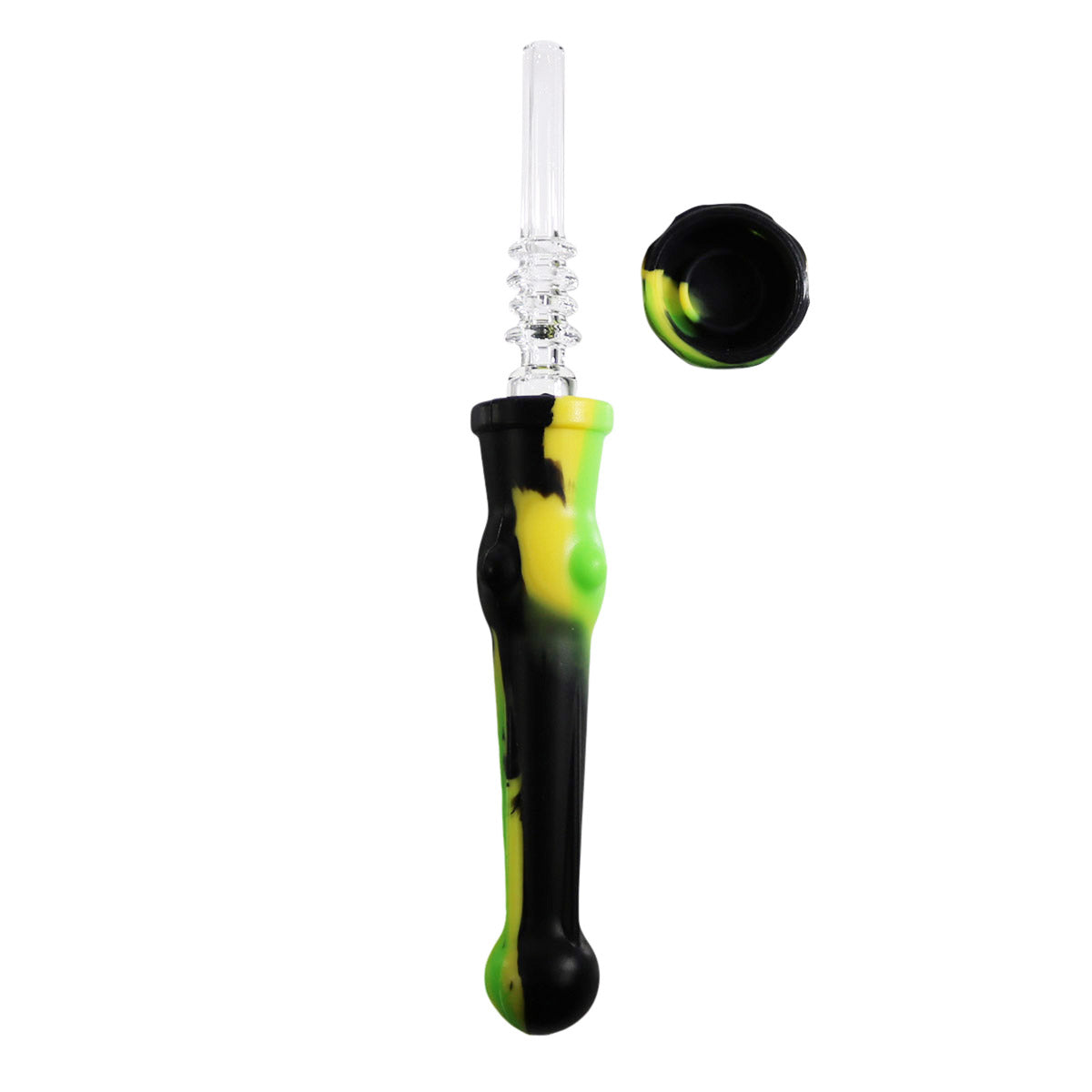 #NC7 Silicone Nectar Collector with 14mm Quartz Glass Nail and Dish (Assorted Colors)