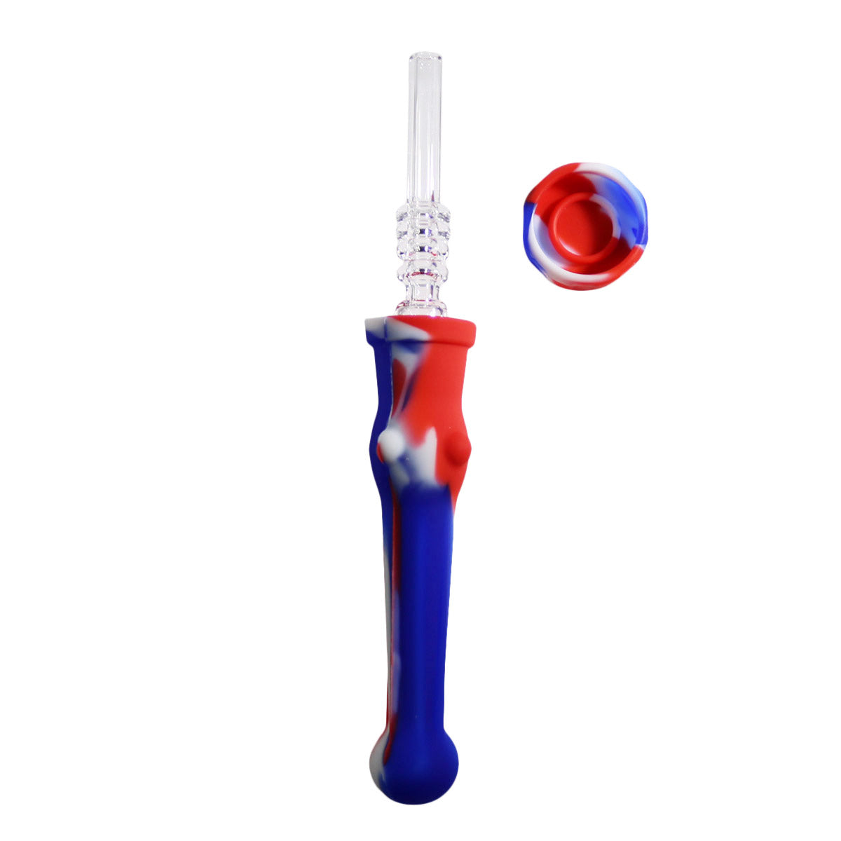 #NC7 Silicone Nectar Collector with 14mm Quartz Glass Nail and Dish (Assorted Colors)