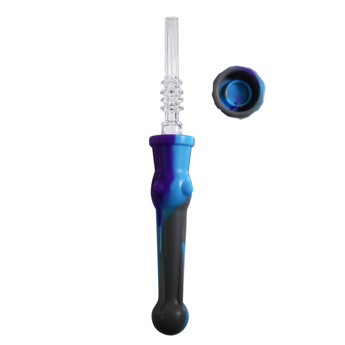 #NC7 Silicone Nectar Collector with 14mm Quartz Glass Nail and Dish (Assorted Colors)