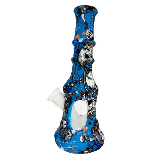 8" Silicone & Glass Water Pipe w/ Free Upgraded Accessory Pack (Assorted Illustrated Prints) #SC102