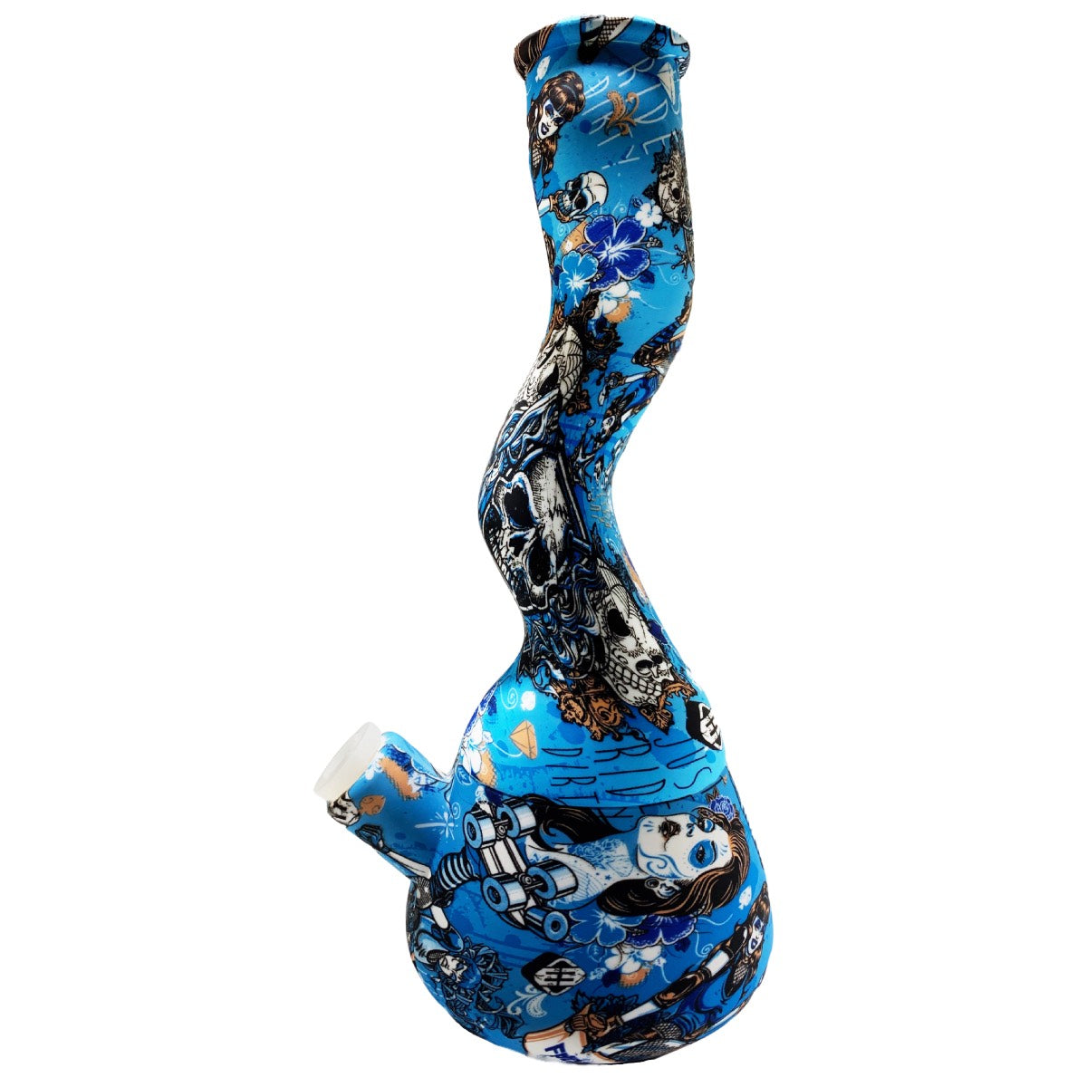 10.5" Silicone Water Pipe w/ Free Accessories (Assorted Illustrated Prints) #SC-96