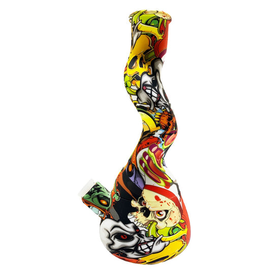 10.5" Silicone Water Pipe w/ Free Accessories (Assorted Illustrated Prints) #SC-96