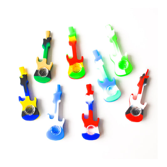 4.25" "Guitar" Silicone Hand Pipe w/ Glass Bowl SC21