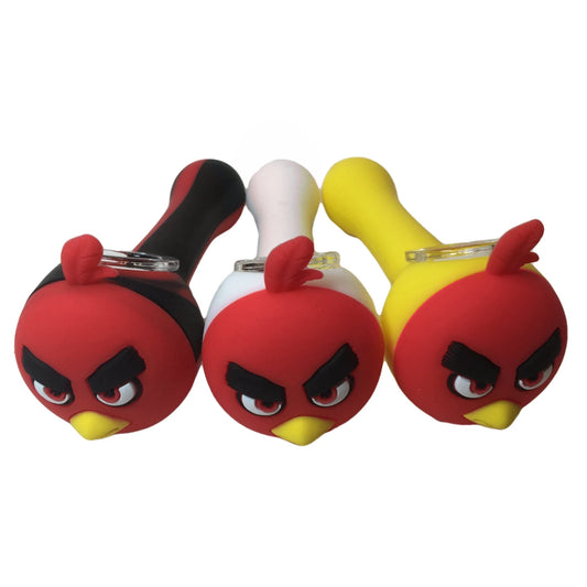 5" Silicone "Bird w/ Unibrow" Hand Pipe w/ Glass Bowl (Assorted Colors) #SC50