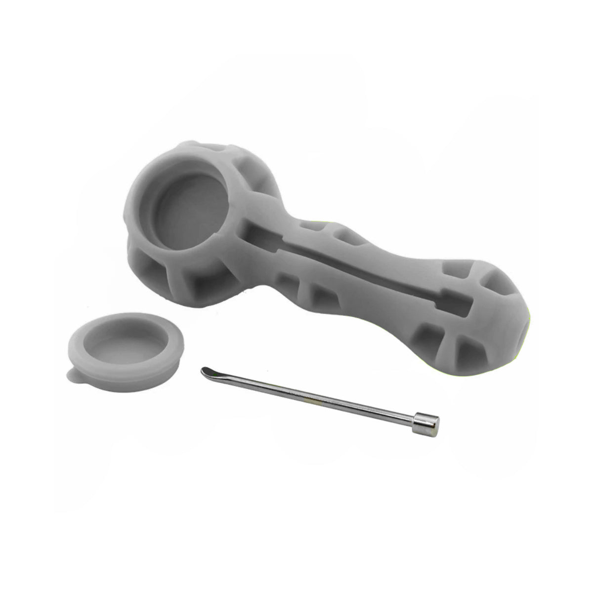 4.25" Silicone Hand Pipe w/ Glass Bowl, Dab tool & Dish (Assorted Colors) #SC6A