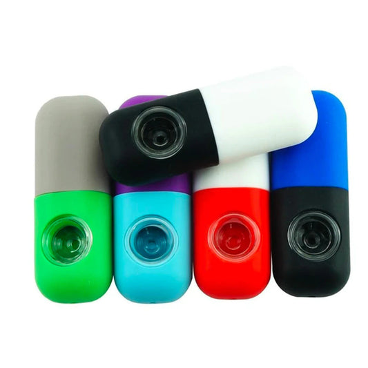 4.25" Silicone "Pill shaped" Hand Pipe w/ Glass Bowl (Assorted Colors) #SC112