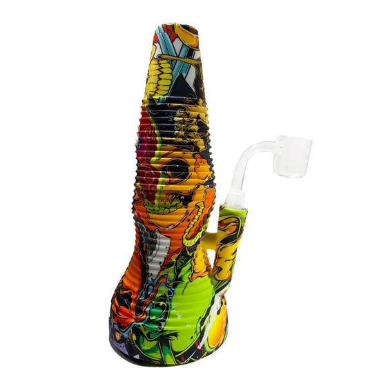 8" Silicone Water Pipe with Fixed Stem & Accessories (Assorted Prints) #WP-163