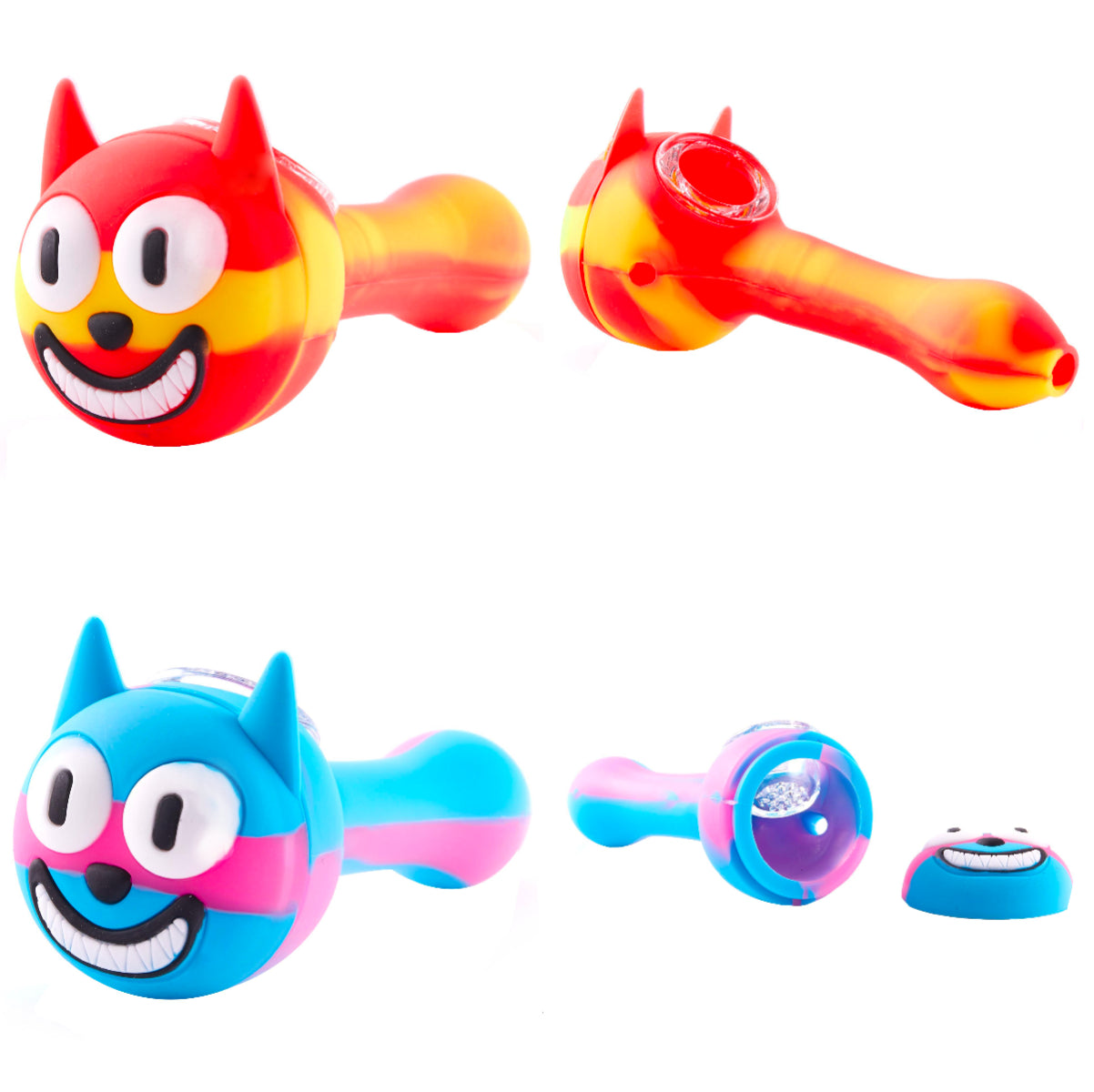 4.5" Silicone Hand Pipe w/ Glass Bowl "Glow in the Dark Cat" #SC33