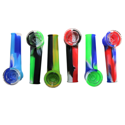 #SC51B 3.25" Silicone Hand Pipe with Glass Bowl (Assorted Colors)