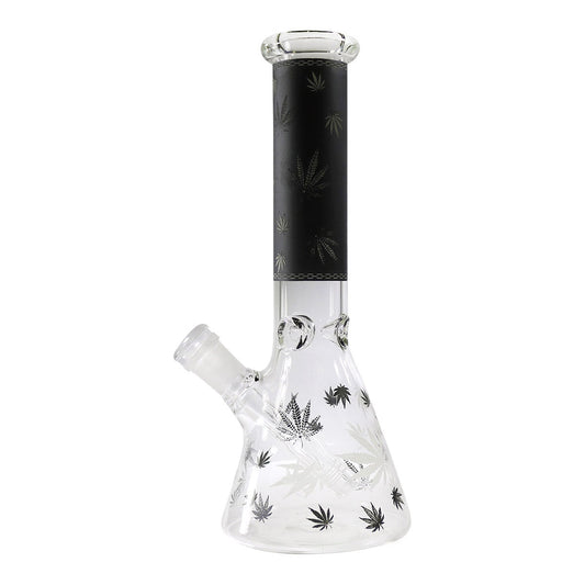 10" Glow in the Dark, Beaker Base Water Pipe with Leaf Design and 5 Pc Accessory Pack #WP150