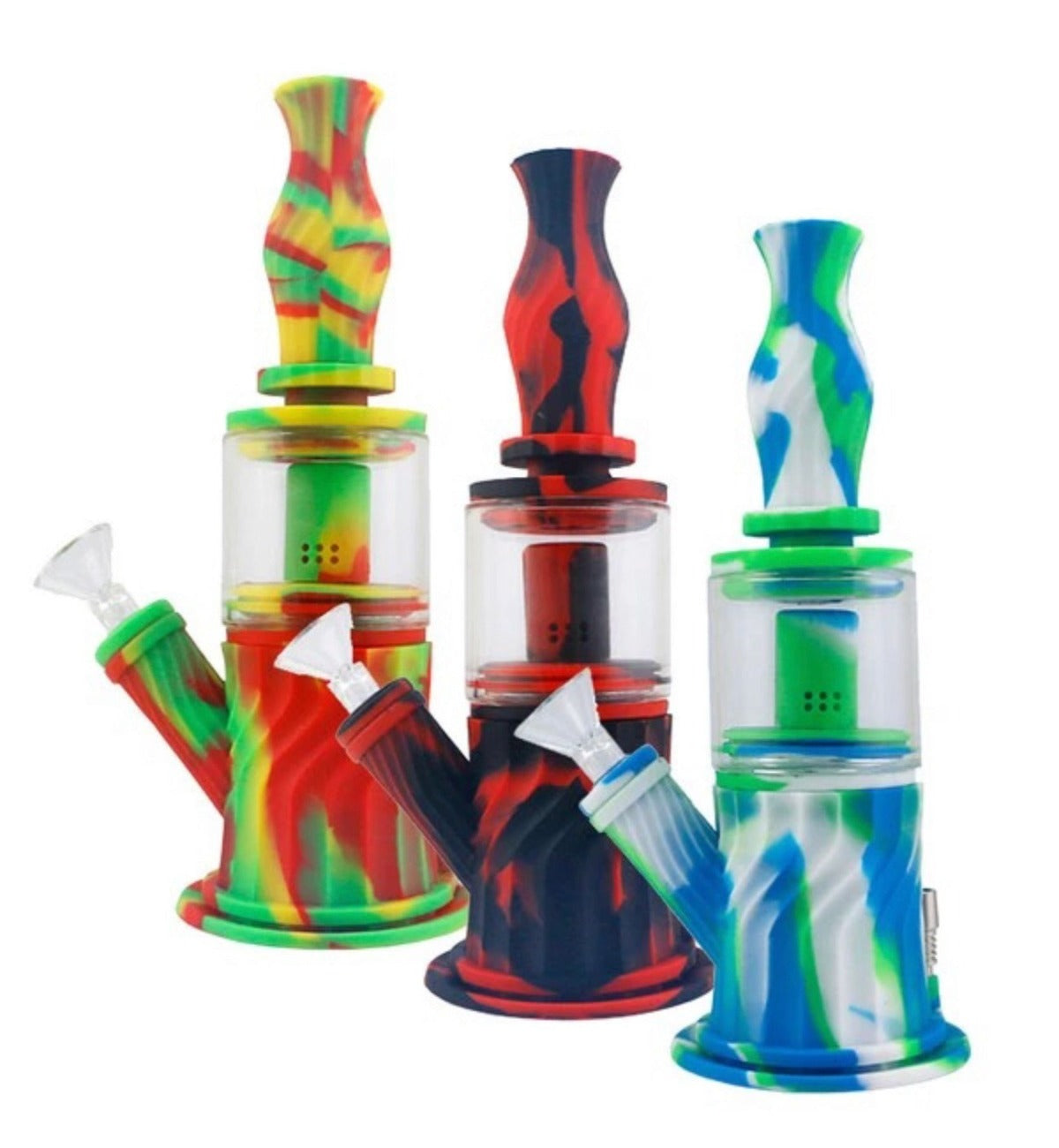 9.5" Four Way Hybrid Glass & Silicone Water Pipe w/ Accessories #SC-109