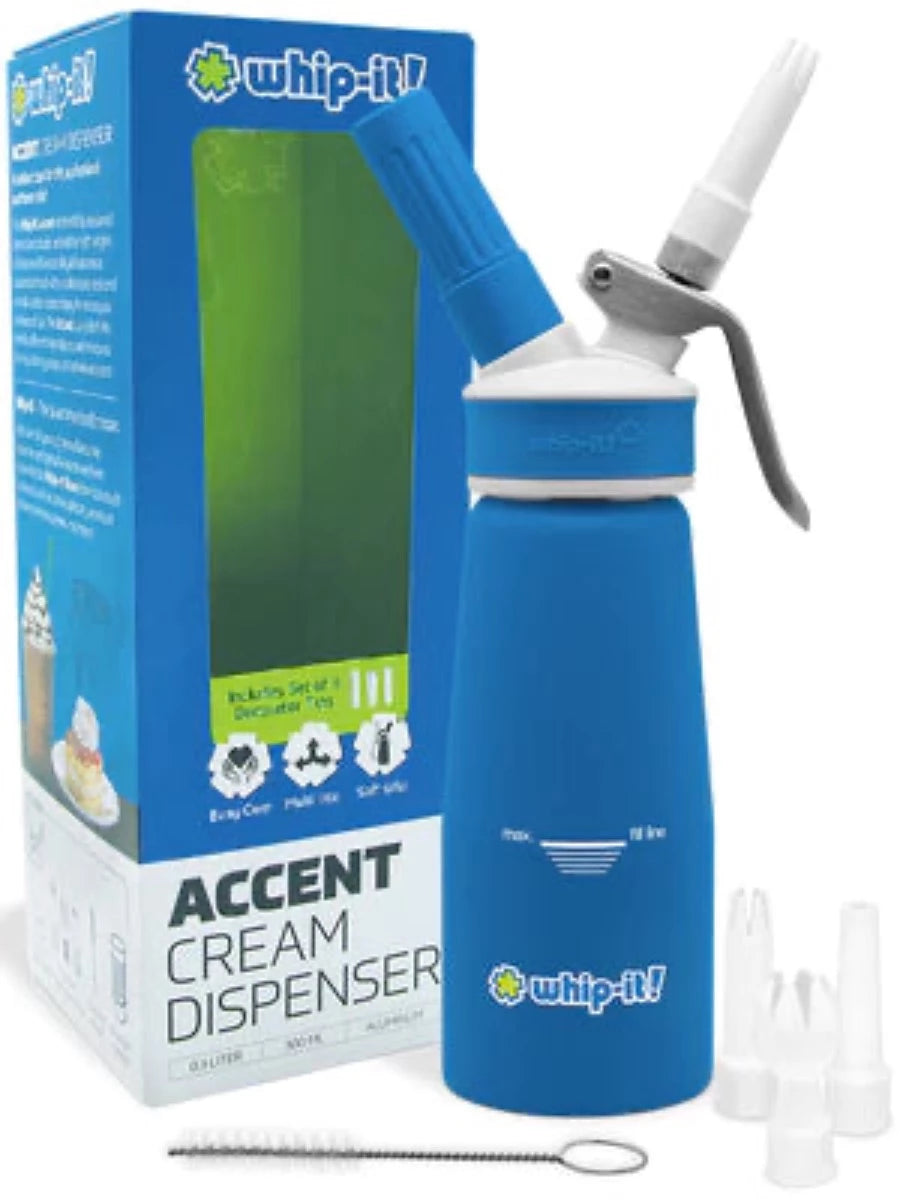 Whip-it! Accent Rubber-Coated Whipped Cream Dispensers -  1/3 or 1/2 Liter - Assorted Colors [Disp-WI-A]