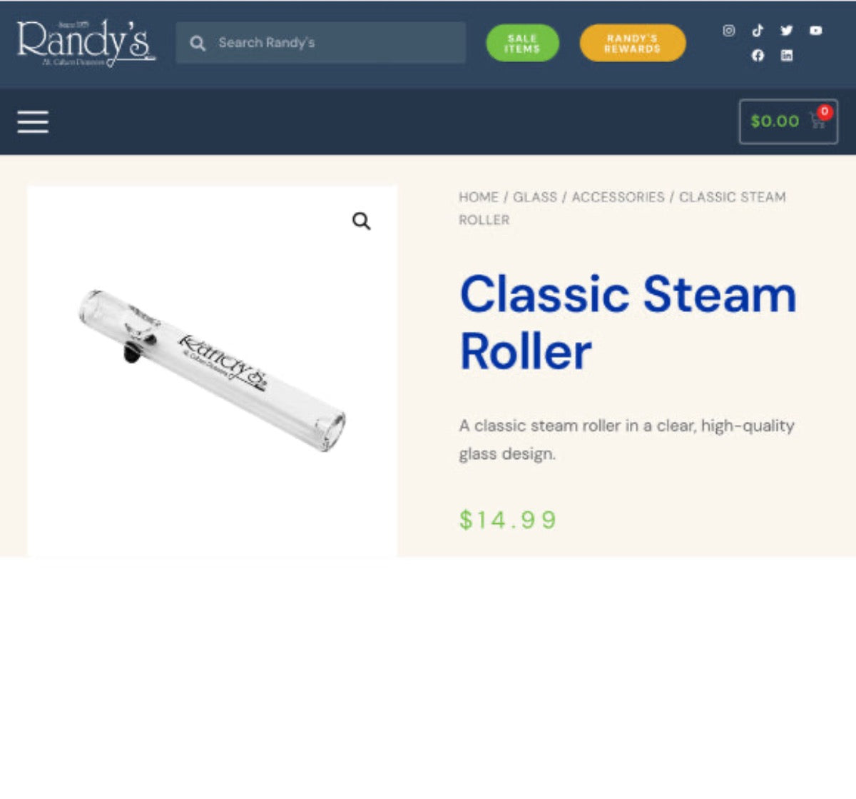 7.25" XL Thick Glass Steam Roller w/ Glass Feet - Randy’s [HP-G-217]