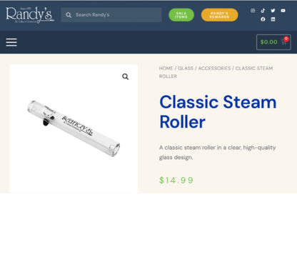 7.25" XL Thick Glass Steam Roller w/ Glass Feet - Randy’s [HP-G-217]
