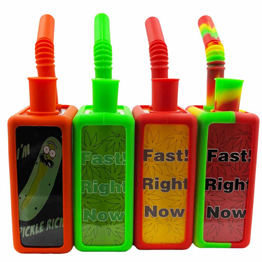 7.25” Glass Juice Box Water Pipe w/ Protective Silicone Case - Assorted Prints [WP-H-237]