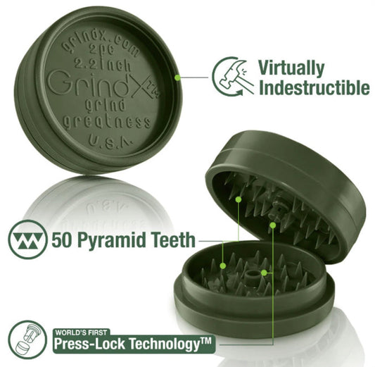 2-Piece GrindX American Made 55mm Herb Grinder - New Version - Assorted Colors [GR-X]