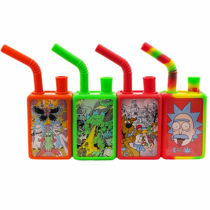 7.25” Glass Juice Box Water Pipe w/ Protective Silicone Case - Assorted Prints [WP-H-237]