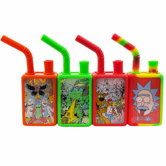 7.25” Glass Juice Box Water Pipe w/ Protective Silicone Case - Assorted Prints [WP-H-237]