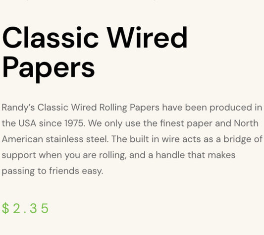 Randy's Wired Rolling Papers - Classic or King Size - Box of 25 [R-RP-WIRED]