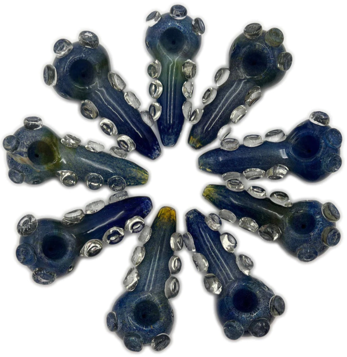 5"-5.5” Thick Glass 200+ Gram Hand Pipe w/ Glass Disc Grips - Blue/Green Colors [HP-G-154]