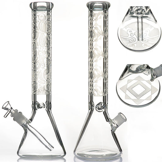 16" 9mm Super Heavy Beaker w/ Deep Sandblasting - Assorted Designs [WP-G-244]