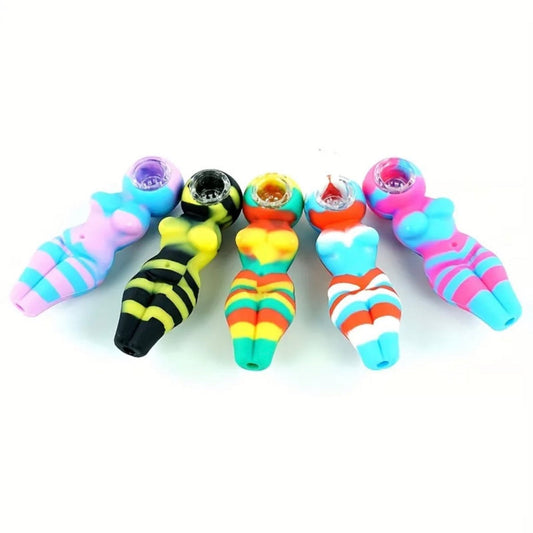 4.33" Silicone Lady Hand Pipe w/ Glass Bowl - Assorted Colors [HP-S-130]