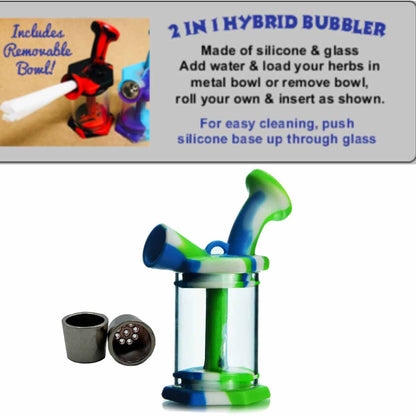 3" Silicone & Glass Dual Use Joint Bubbler - Assorted Colors [BUB-S-58]