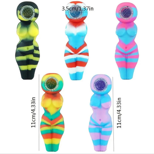 4.33" Silicone Lady Hand Pipe w/ Glass Bowl - Assorted Colors [HP-S-130]