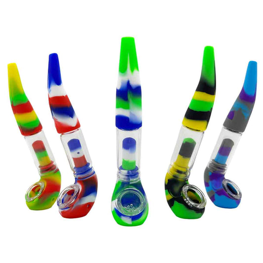 6.25" Silicone & Glass Bubbler - Assorted Colors [BUB-S-22]